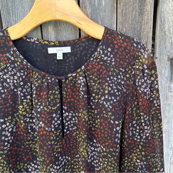 Joie Baltasar Silk Floral Print Blouse Top Midnight Black L - Picture 6 of 16